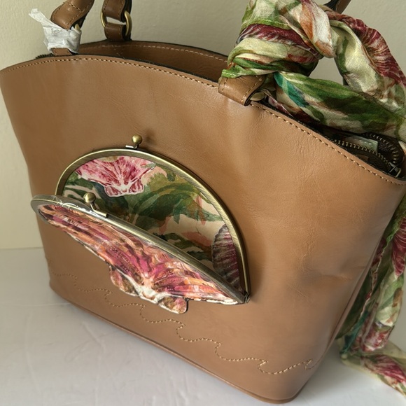 Patiricia Nash Zorita Tooled Seashell Tan Leather Shoulder Bag Scarf Naturale - Picture 13 of 15